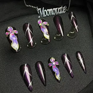 Moonovate | IRIS 10pcs Handmade Press On Nails Stiletto Nails REUSABLE 3D Gel Fake Nails Acrylic Press On Nails											