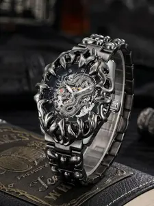 Men's Steel Band Dragon Fire Ring Hollow Luxury Business Casual Trendy Watch, High-End Men's Watch, Stylish and Elegant Design