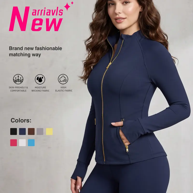 Uncia Active Women's Stand Collar Zip Up Jackets for Women, Slim-Fit Activewear Sports Outerwear with Zipper Pockets and Thumb Holes for Workout