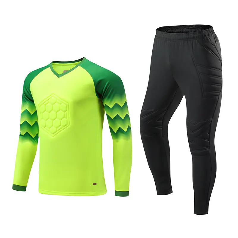 Soccer Jerseys Set for Goalkeepers, Unisex Long-Sleeve Color-Block Soccer Uniform with Protective Pads and Adjustable Drawcord, Quick-Dry Mesh Fabric for Adults & Kids, Goalie Jersey, 8601 Lake Blue, Football, 100% Polyester