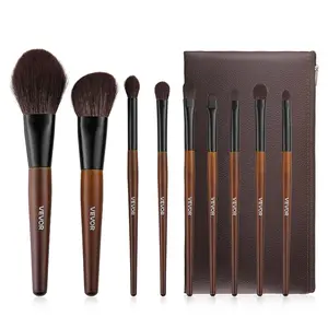 VEVOR 9-Piece Makeup Brush Set for Foundation Blending Eyeshadow, Professional Makeup Brush Kit with Soft Natural Wool & Vegan Synthetic Bristles, Ergonomic Wood Handle, Travel-Friendly Storage Bag