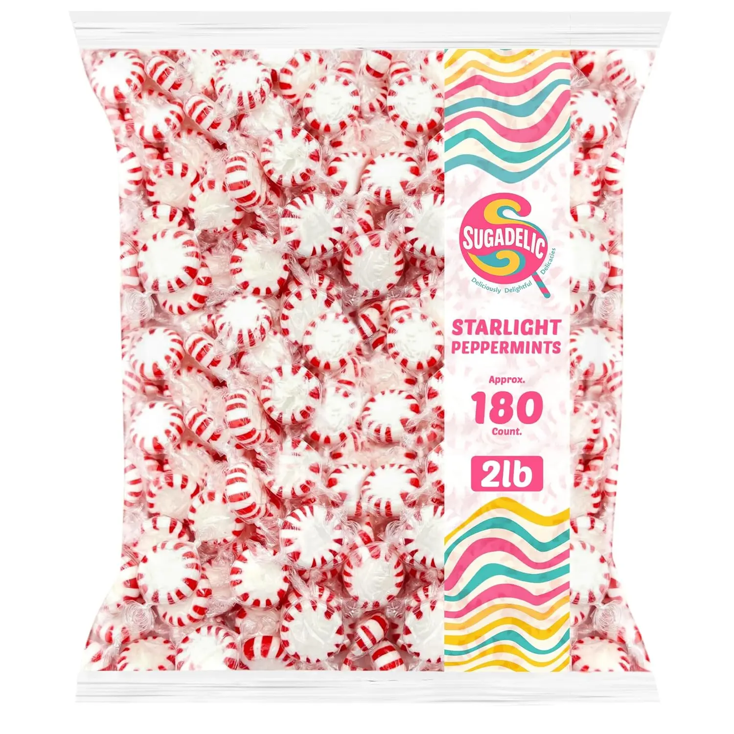 Bulk Starlight Peppermints Hard Candy \u2013 Approx. 180 Pieces, 2 lb Bag \u2013 Individually Wrapped Peppermint Discs for Parties, Candy Bowls & Holiday Treats