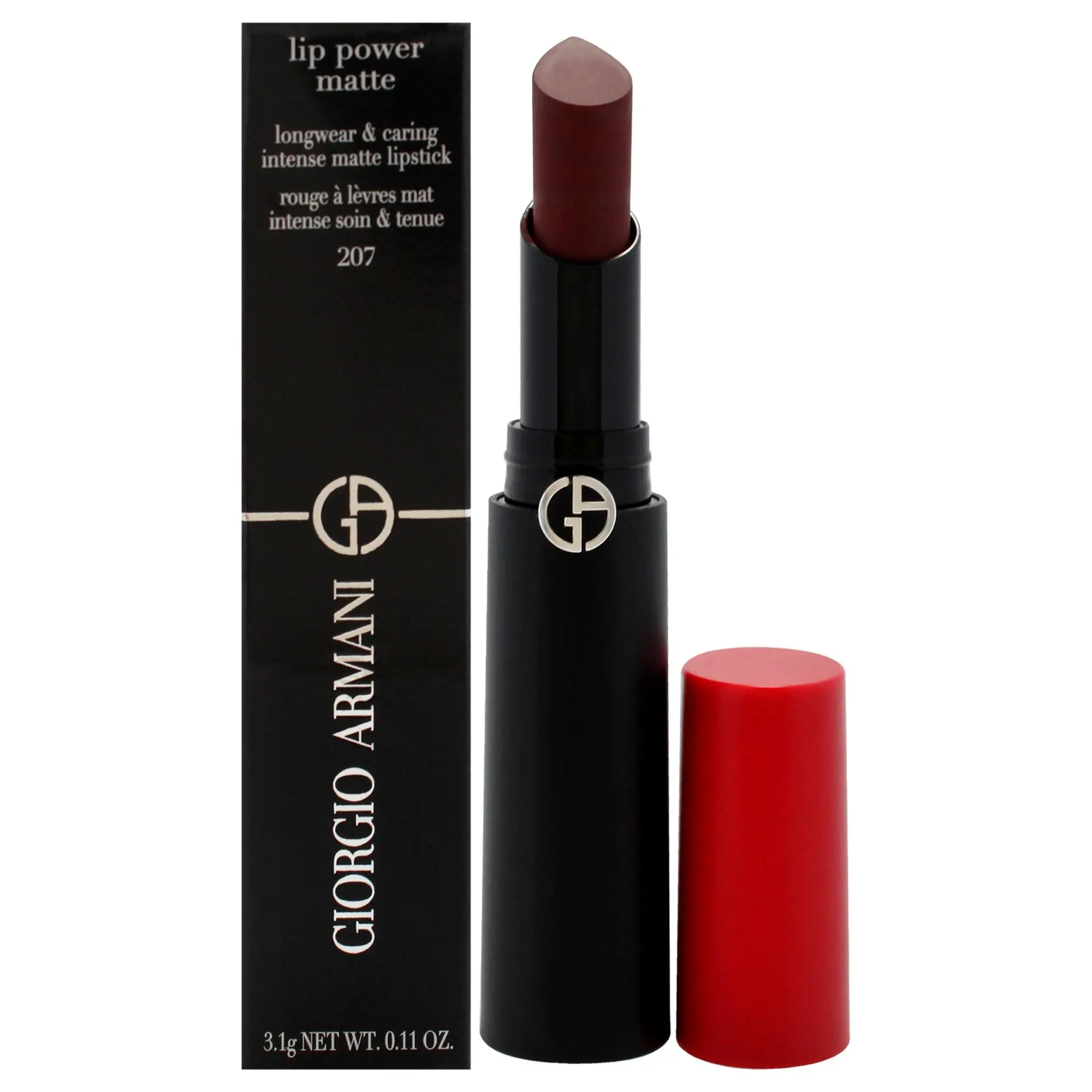 Women's Giorgio Armani Lip Power Matte Longwear Cosmetic Lipstick - 207 Devoted, Flawless Smoothing Compact Makeup, 0.11 oz