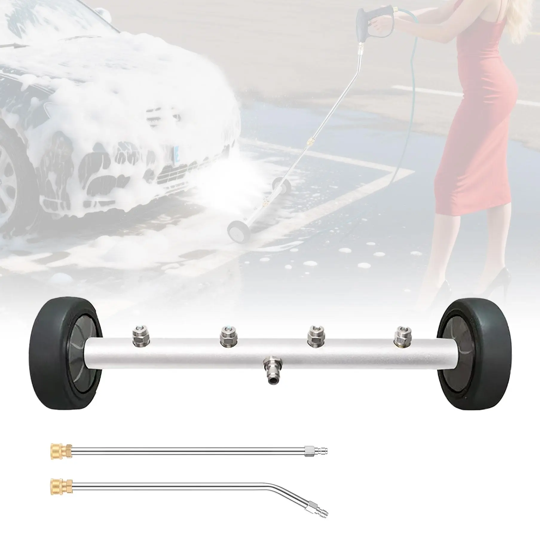 High-Pressure Car Underbody Cleaner, 4 Spray Nozzles, Large Spraying Area, Electric Wash Machine with 2 Extension Rods, Dual Use for Floor & Car Bottom Cleaning, Car Wash Equipment, Pressure Washer Undercarriage Cleaner, High Pressure Washers