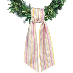 Seersucker Wreath Sash Colorful Wreath Satin Sash Burlap Garland Ribbon Accessories for Front Door Yard Doorway Indoor Outdoor Bow Bridal Shower Home Decor 5.1 x 54.3