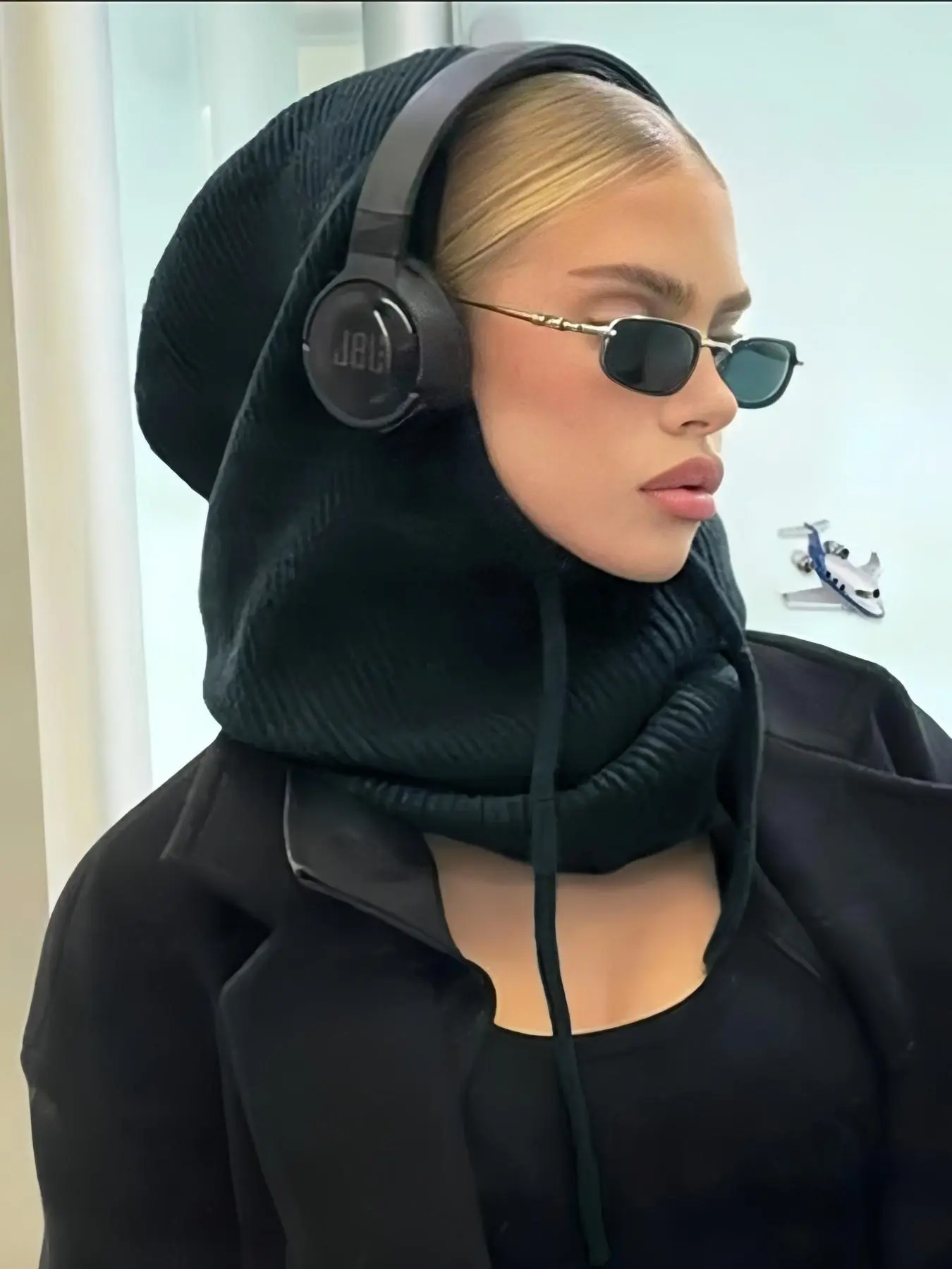 Women's Winter Hooded Scarf Knit Hat, Hat Beanie, Beanie Fitted, Drawstring Balaclava Cap, Large Brim Down Jacket Hat, Fashion Warm Knitted Hood, All Seasons, Hooded Bonnet