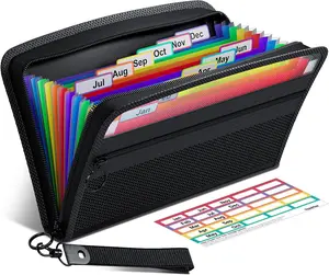 Receipt  Organizer, 12 Pockets Small Accordion File Organizer, Junior Size 11x 6.6 Inches, Zipper Closure, Multi-Color Tabs