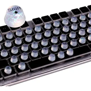 Raised Keyboard Stickers for Long Nails, Bling Keyboard Bubbles for Women with Letters, Soft Silicone Nail Art Typing Keycaps for Desktops (Clear, 64pcs)Gift