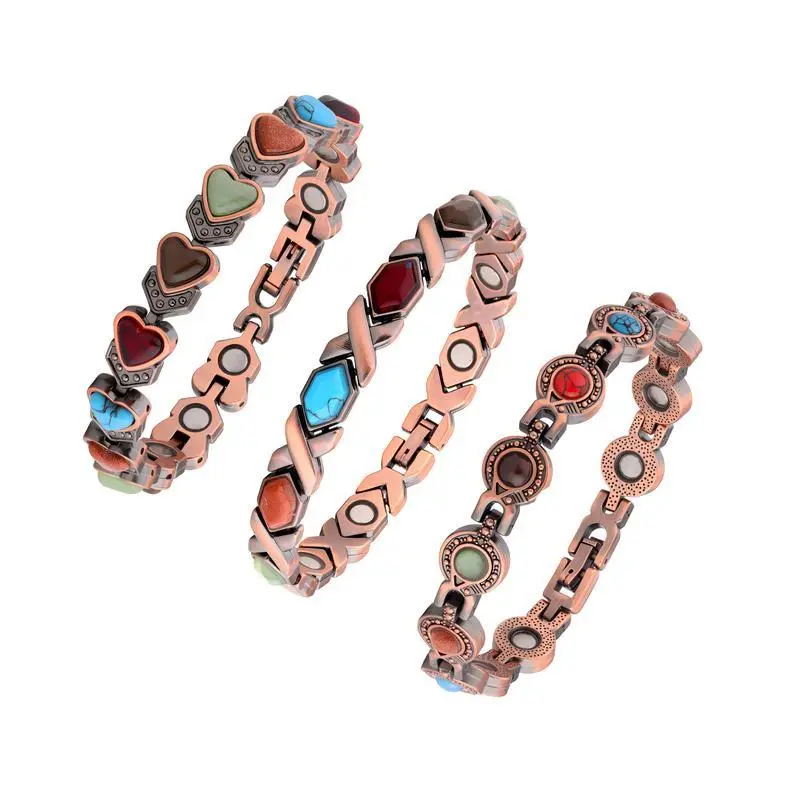 3Pcs Magnetic Copper Bracelet Set for Women, Adjustable Vintage Cuff Bangles, Classic Everyday Accessories, Gift for Her