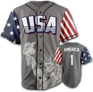 USA Baseball Jersey Shirt, Statue of Liberty Patriotic Jersey with American Flag Sleeves