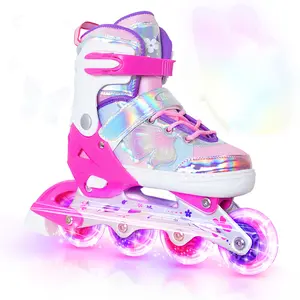 Nattork Adjustable Inline Skates for Kids - Fairy Wings, Viva Magenta, Light-Up Wheels
