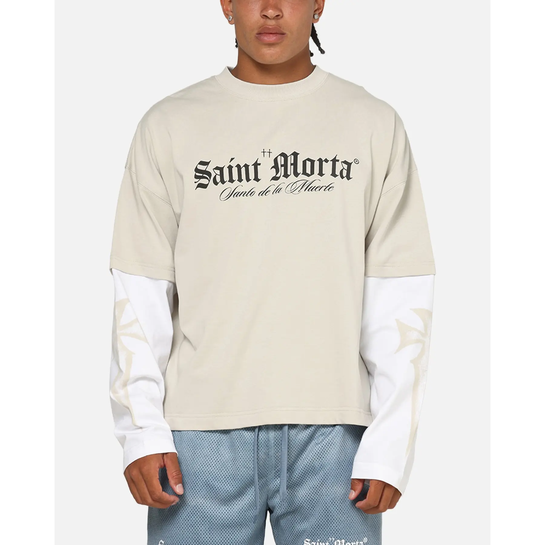 Saint Morta Muerte Layered Long Sleeve T-Shirt Stone/White