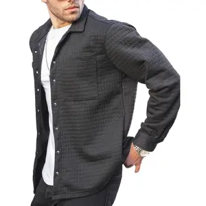 Grey Quilted Shirt Jacket – Retro Urban Streetwear for Stylish Layering Looks Menswear Coats Tops Man Long Sleeve Beige Lawn Casual Plain heated jacket fur coat coat western clothing fleece jacket western wear men