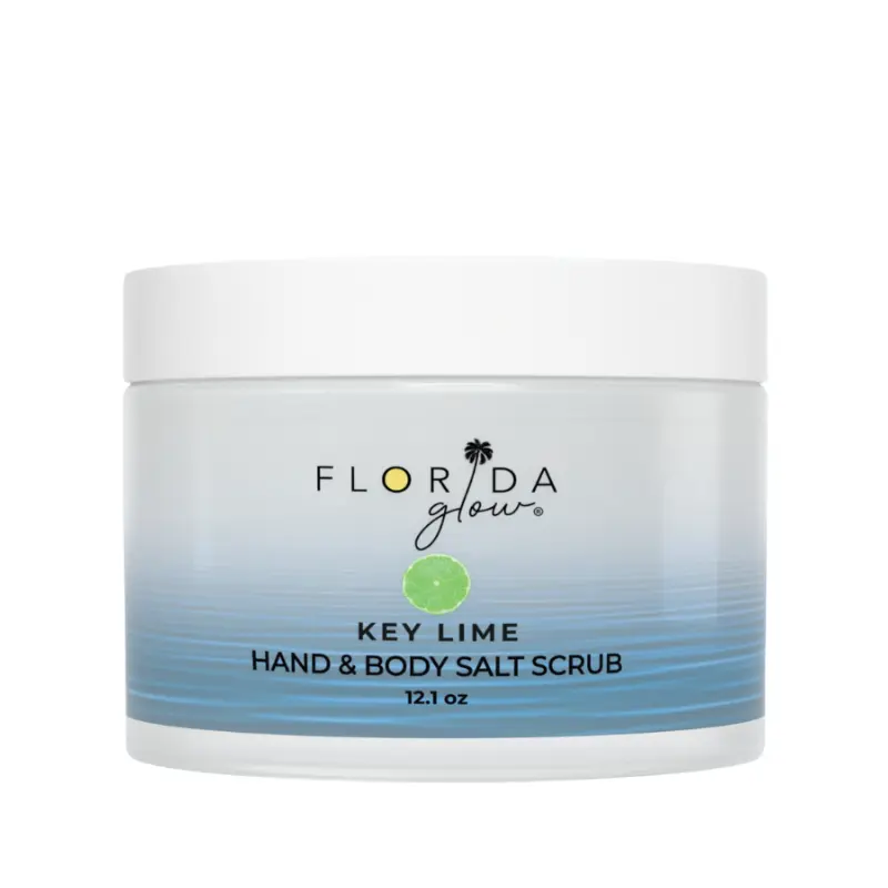 Florida Glow Salt Body Scrub – Exfoliating Face & Body Polish with Marine Algae & Coconut Oil, Hydrating Skin Exfoliator, Removes Dead Skin for Smooth Glowing Skin, Key Lime Scent, 12.1oz
