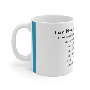 11oz Blue Accent Ceramic Mug Inspirational Motivational High Quality Durable Lead & BPA-Free Microwave Safe - SPOKE Custom Products