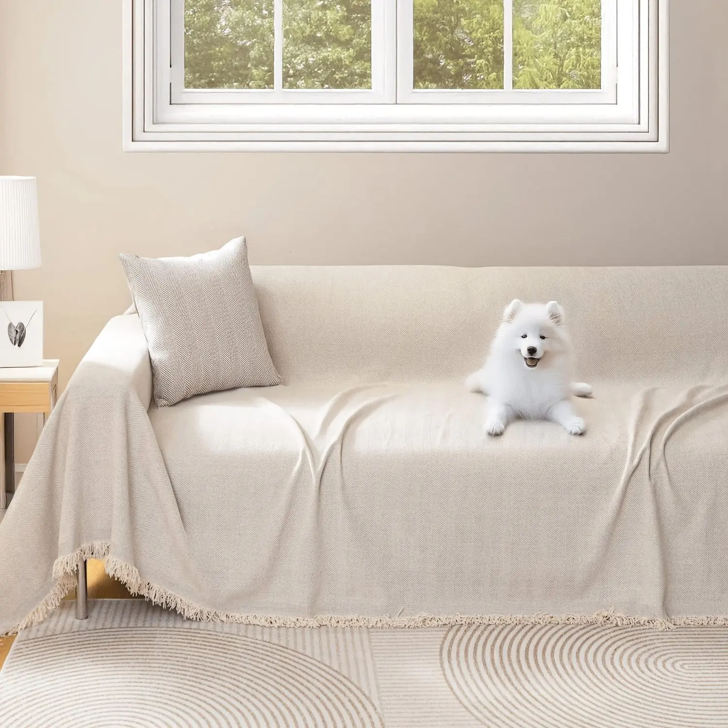 Extra-Large Sofa Cover Measuring 134 by 102 Inches, Designed to Be Pet-Friendly, Washable, And Made from Durable, Breathable Fabric. This Modern Protector Is Scratch-Proof And Easy to Clean, Making It a Budget-Friendly Option for Your Living Room