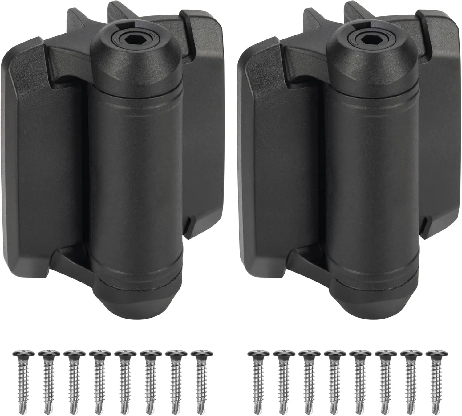 Heavy Duty LF Closing Gate Hinges with Safety Cap, Alignment Legs, Child Lock Hinges & Adjustable Lockable Latch - Rust-Resistant 2-Count Kit for Outdoor Metal, Vinyl, Wood Gates (Black)