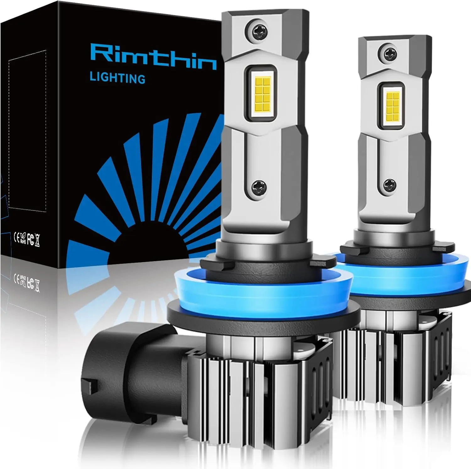 Rimthin 9005/HB3 H11/H9/H8 Light Bulbs Combo, 1400% Ultra-Bright 6500K White, 1:1 Size Easy Install, HB3 H9 H8 Fog Light Bulbs with 22,000 RPM Fan CANbus Ready, Tire Light Assemblies Pack of 2