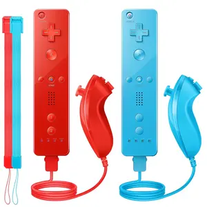 Wii Controller 2 Pack, Wii Remote Controller and Nunchuck Joystick with  Case and Wrist Strap for Holiday (Red and Blue)
