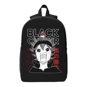 Black Clover Asta Backpack – Black Casual Bag with Energetic Asta Print, Featuring "BLACK CLOVER" & Japanese Text, Anime-Inspired Backpack for Fans, Durable for School, Daily Use or Light Travel