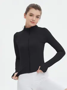 Women's Thumb Hole Zip Up Sports Jacket, Quick Drying Raglan Sleeve Sports Outerwear, Ladies Sportswear Clothing for All Seasons travel jacket flexible clothes