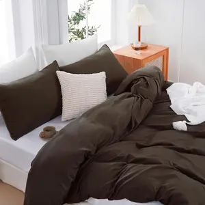 Brown Duvet Cover Set Soft and Comfy 3 Piece Comforter Covers Bedding Set Includes 2 Pillowcases and 1 Duvet-Cover with Zipper (Queen 90"x90", No Comforter)