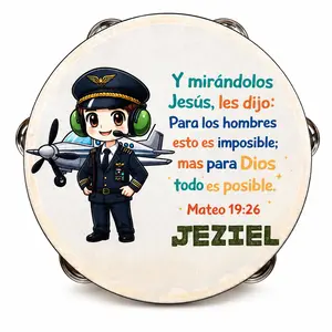 Personalized Mateo 19:26 Tambourine Synthetic Leather Non-Slip Grip Metal Cymbals Handheld Percussion Instrument for Pleasant Sounds