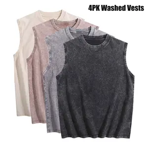 4 Pack Oversized Vests for Men Gym Vintage Heavyweight Vests Cotton Workout Acid Wash Baggy Vests All Seasons Casual Wear