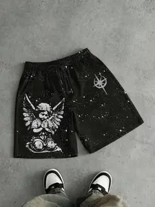 Men's Loose-Fitting Shorts, Elastic Waist Drawstring Design, Sequins Embellished, Side Pockets, Casual Sportswear