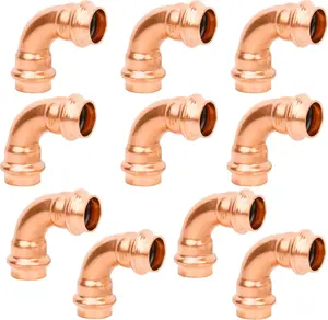 10 Pack 3/4" Propress x 3/4" Pro press Copper 90  Elbow Crimp Press Fittings Adapter Coupling Propress 0.75 inch Cooper to Cooper Pipe Connection ()