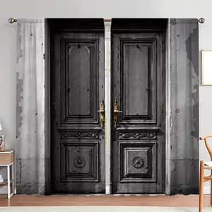 Vintage Door Pattern Print Door Curtain, 1 Set Door Curtain with Tieback, Home Decor for Living Room Bedroom Study Room, Home Decoration Curtain