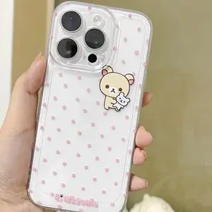 Cartoon Cute Easy Bear Pink Polka Dots Phone Case For iPhone 17 16 15 14 13 12 11 Pro Max Plus Air 16E X XS XR Y2K Kawaii Cover, Protective