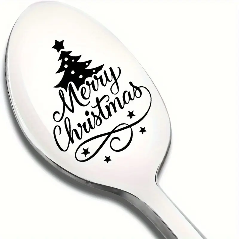 Stainless Steel Christmas Tree & Star Serving Spoon, Festive Design, Merry Christmas Lettering, Kitchen Utensil for Desserts