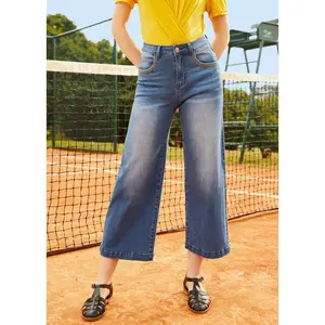 ModCloth Luck of the Stylish Wide Leg Jeans with Rainbow Embroidered Pockets - Sea Storm Medium Wash (2-26W)