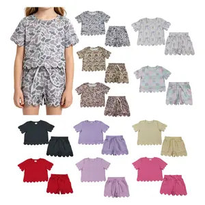 Scallop top & pockets shorts set summer boutique outfits kids girls daily wear clothing