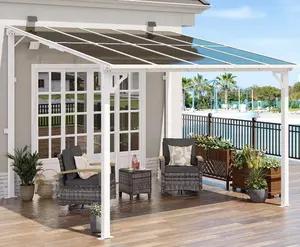 MEISSALIVVE Wall-Mounted Lean-to Metal Gazebo - 8 Sizes, 2 Colors, Heavy-Duty Polycarbonate Roof, Solar Lights for Patio, Backyard