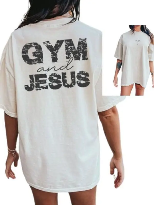Gym And Jesus Shirt, 2-sided T-Shirt, Gym Pump Cover, Christian Gym Shirt, Gym Shirt,Bodybuilding Pump Cover, Woman Of God,Jesus Shirt, Crewneck T-Shirt