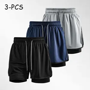 3-Pack Men's 2-in-1 Mesh Athletic Shorts, Built-in Liner Drawstring Waist Quick Dry Workout Running Shorts