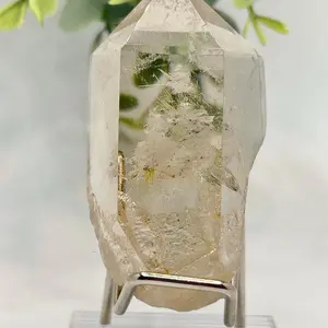 Grade AAA Gorgeous White Garden Quartz, Lodolite, and Golden Rutile Inclusion