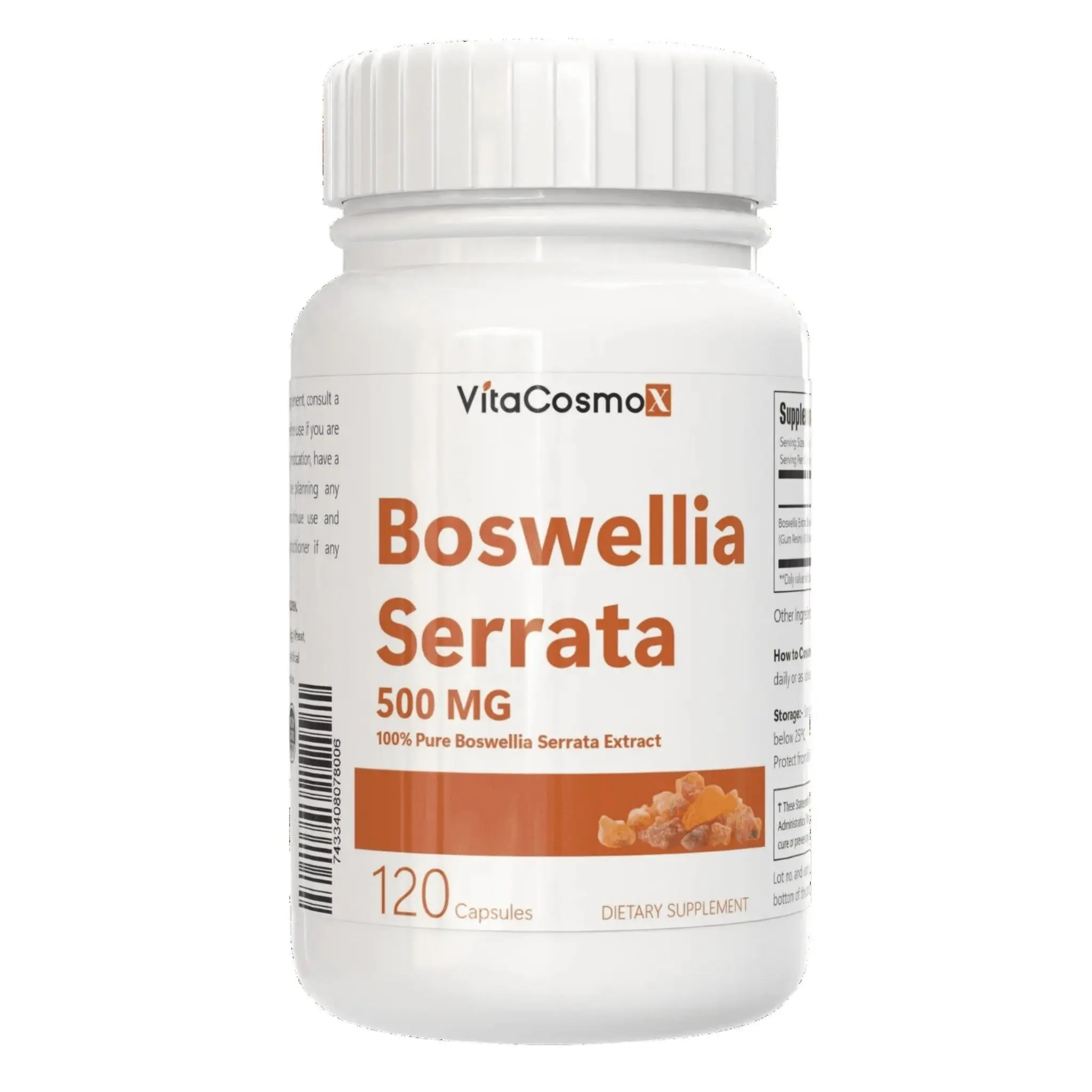 VitaCosmoX Boswellia Serrata Extract 500 mg - 120 Vegan Capsules | Plant-Based Supplement | Daily Wellness Vitamin
