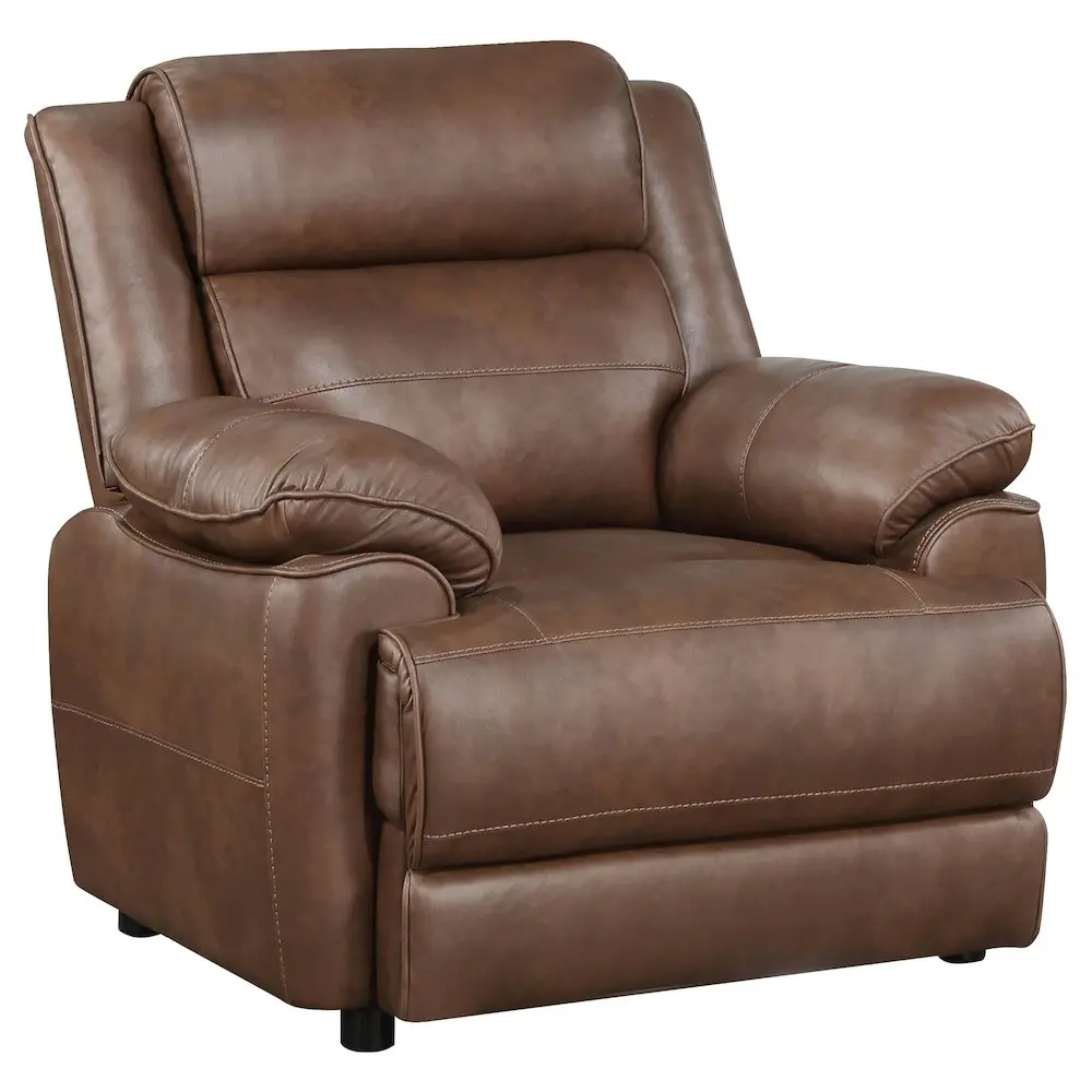 Ellington PU Leather Accent Chair, Dark Brown, Pillowtop Arms, Pocket Coil Seat, Ideal for Den & Master Suite, Upholstered Padded Design