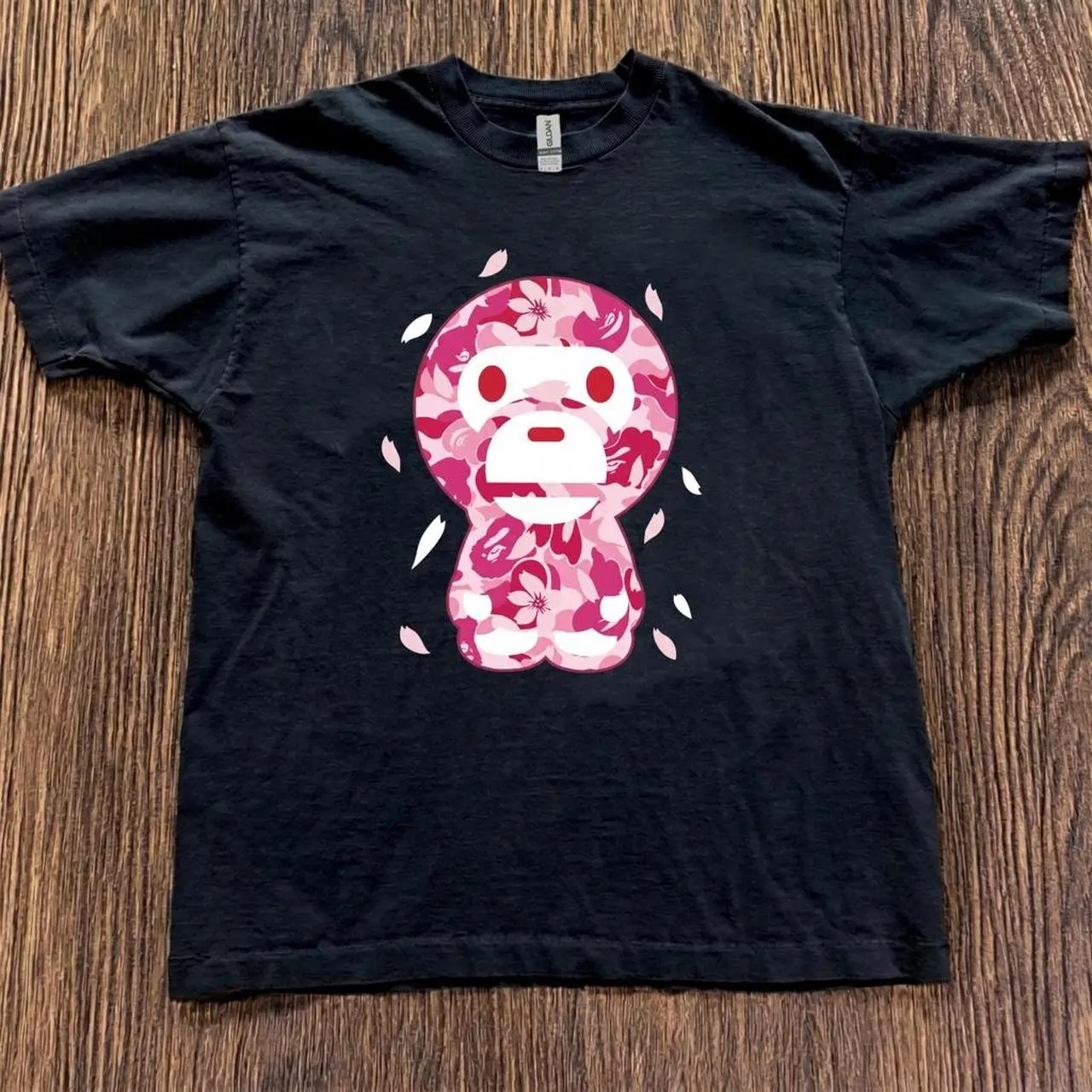 Camo Babytee  Floral Graphic Tee, Black Japanese Streetwear Ape Shirt, Cute Harajuku Y2K Hypebeast Casual Top