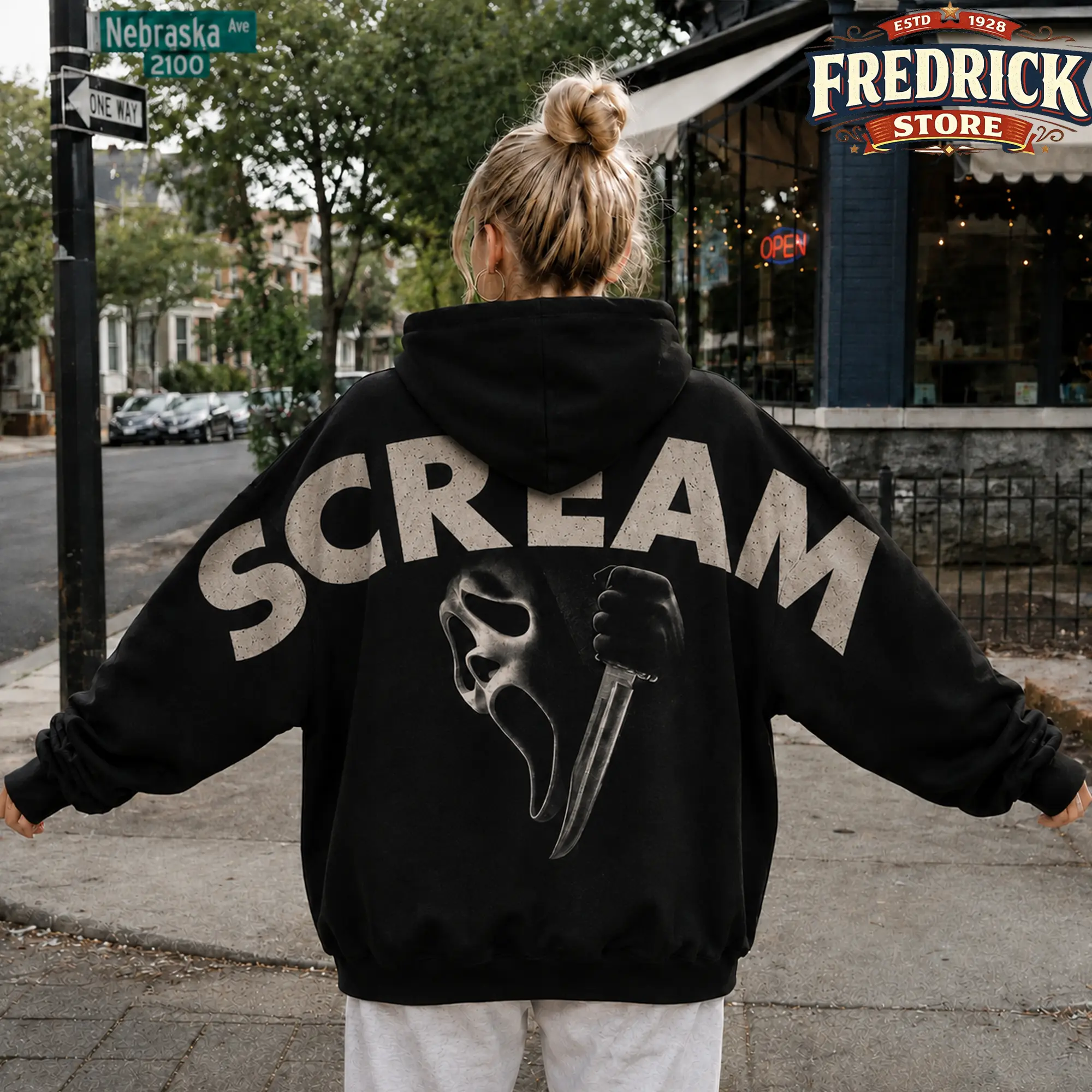 Vintage 90's Ghostface Scream Movie Horror Shoulder-to-Shoulder Back Lettering Sweatshirt Hoodie, Scary Movie Graphic Pullover, Spooky Season, Gift for Him and Her, Vibes