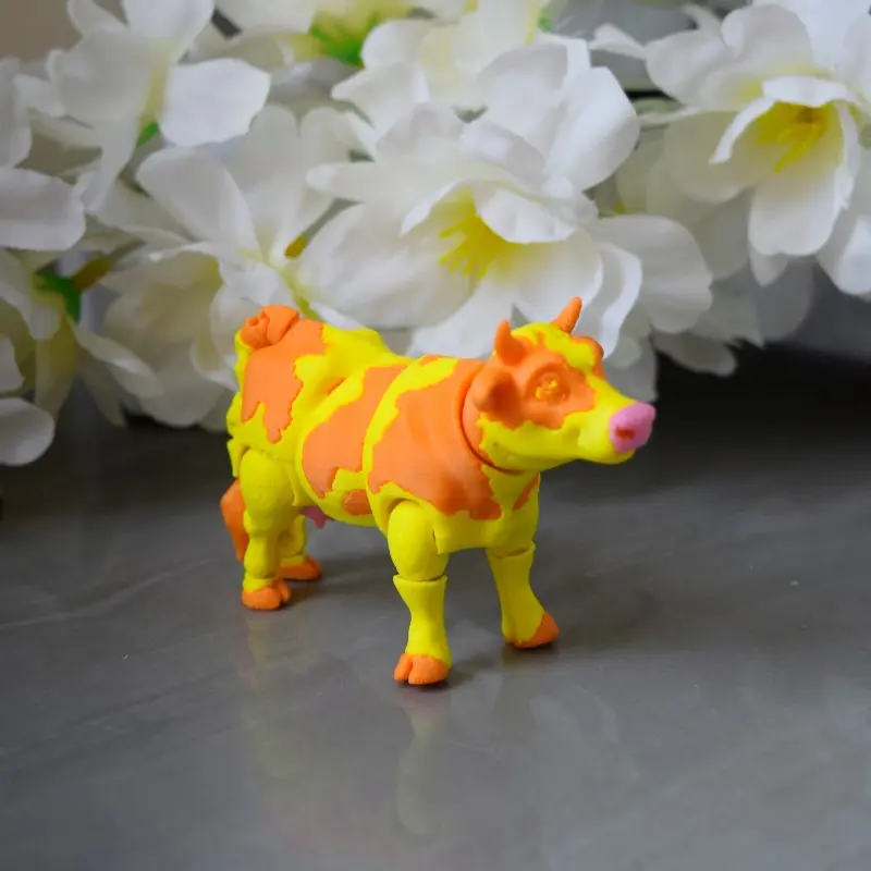 Realistic 3D-printed cow figurine made from high-quality PLA material; perfect for bedroom or office decor, as a collectible, or as a cute and creative gift for home or desk decoration; also makes a great birthday party gift.