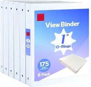 1-inch 3 Ring Binder with 2 Interior Pockets, 175 Sheets Capacity, 1 inch Binders fits 11" x 8.5"  Letter Size, White, 6 Pack