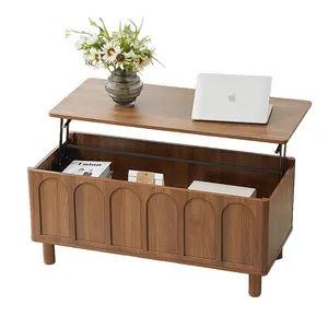 Giratree Lift Top Coffee Table with Arched Finish, Modern Coffee Table with Lifting Tabletop & Hidden Storage, Wood Center Table for Living Room,Convenient for Dining, Gaming or Working