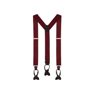 Burgundy Suspenders - Adjustable Length with Button Closure, Heavy Duty Metal Adjusters & Leather Button Ends