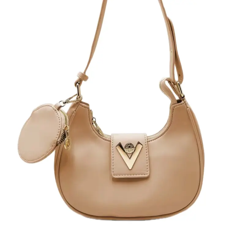Crescent Moon Leather Bag with Matching Wallet - Elegant Beige Crossbody for Everyday Use