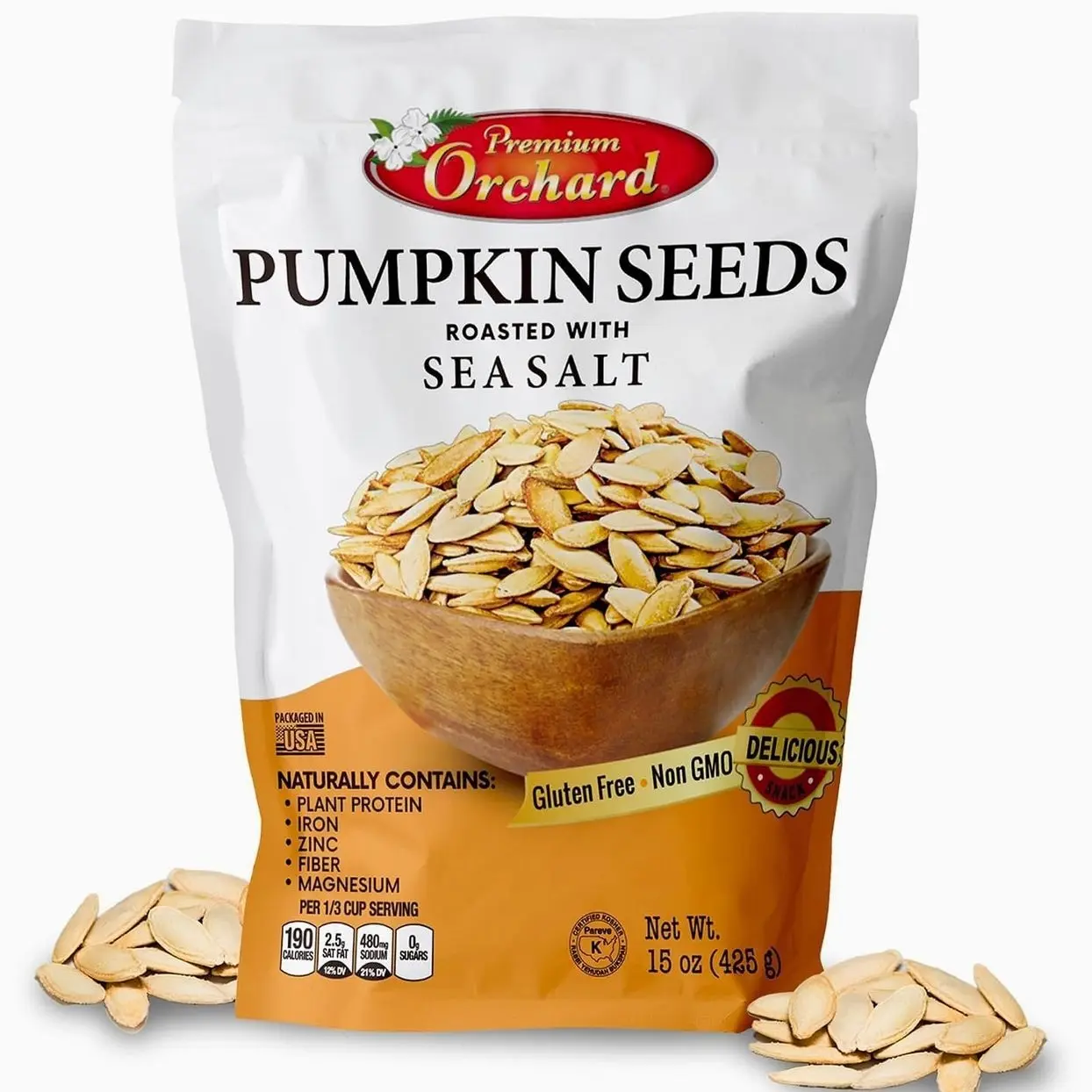 ROASTED PUMPKIN SEEDS to Eat in Shell by Premium Orchards MIXED NUTS - Salted with Sea Salt - Non-GMO Vegan Fresh Healthy Snacks/ - Great source of Plant Protein, Zinc, Magnesium & Iron - 1 Bag