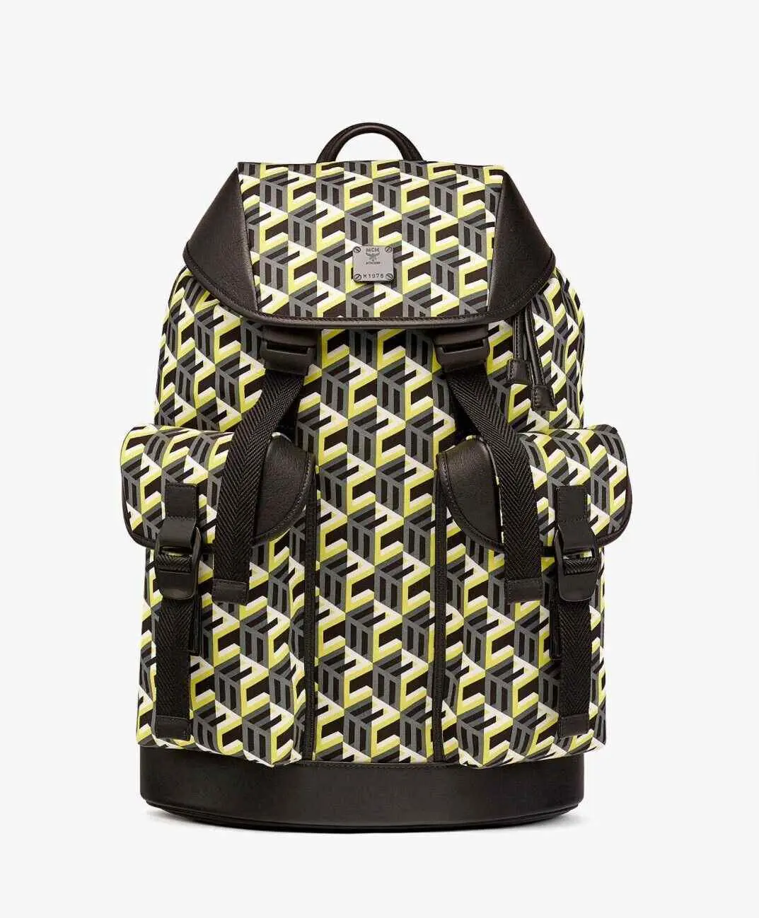 Pre-owned MCM Nylon Backpacks Brandenburg Yellow/Black Cubic Monogram Unisex Backpack